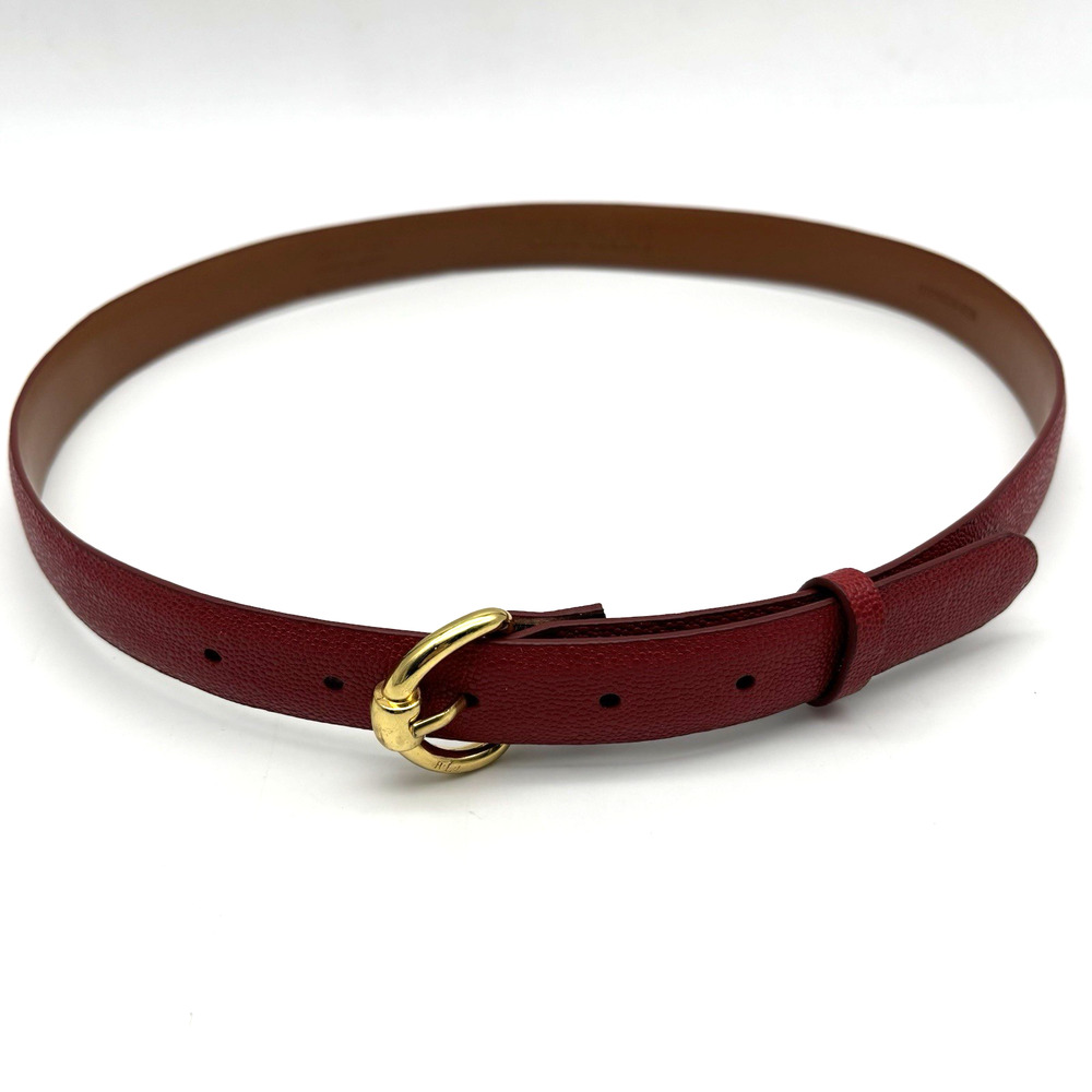 Lauren Ralph Lauren Pebbled Cherry Red Gold-tone Buckle Skinny Belt M 31-35" - Picture 3 of 16
